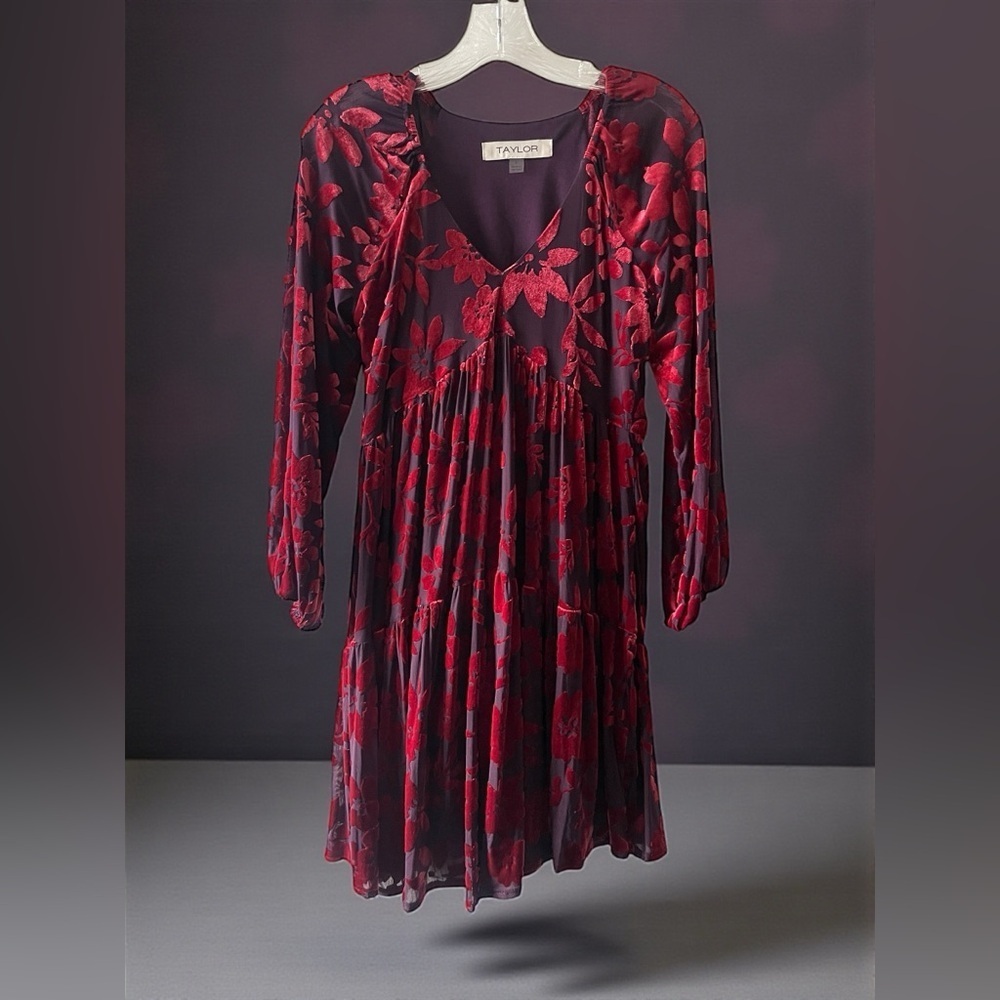 Taylor Burnout Floral Midi Dress Size 2 NWT Dark Fairy Whimsigoth Velvet